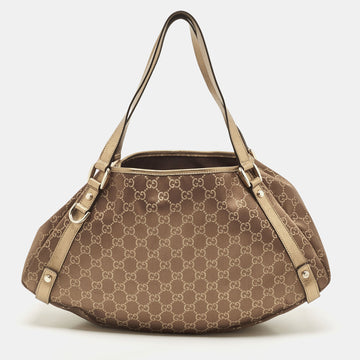 GUCCI Brown/Gold GG Canvas and Leather Medium Abbey Hobo