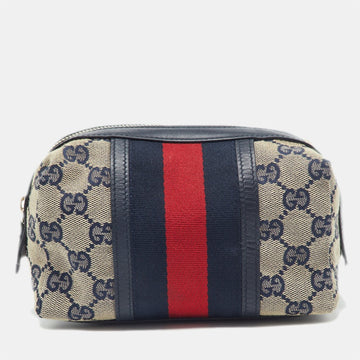 GUCCI Beige/Blue GG Canvas and Leather Web Cosmetic Pouch