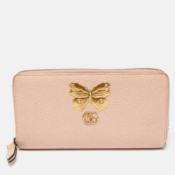 GUCCI Light Pink Leather GG Butterfly Zip Around Continental Wallet