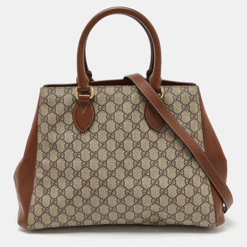 GUCCI Brown/Beige GG Canvas and Leather Side Snap Tote