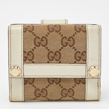 GUCCI Beige/Off White GG Canvas and Leather Compact Wallet