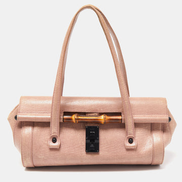 GUCCI Lilac Leather Bamboo Bullet Satchel