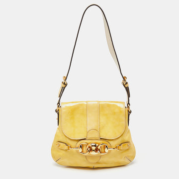 GUCCI Yellow Patent Leather Wave Flap Bag