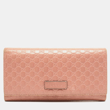 GUCCI Pink Microgucissima Leather Flap Continental Wallet
