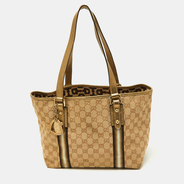 GUCCI Gold/Beige GG Canvas and Leather Jolicoeur Tote