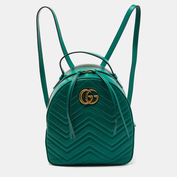 GUCCI Green Matelasse Leather GG Marmont Backpack