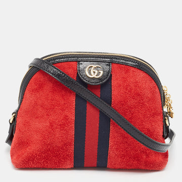 GUCCI Red/Black Suede Small Web GG Ophidia Shoulder Bag