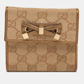 GUCCI Beige/Gold GG Canvas and Leather Princy Trifold Wallet