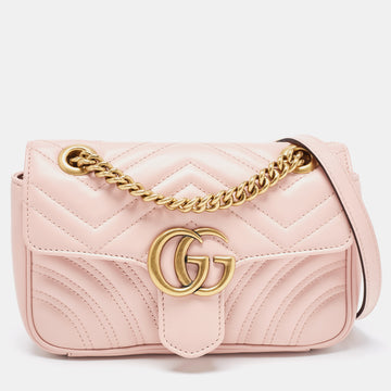 GUCCI Pink Matelasse Leather Mini GG Marmont Shoulder Bag