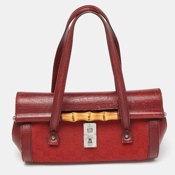 GUCCI Red GG Canvas and Leather Bamboo Bullet Bag