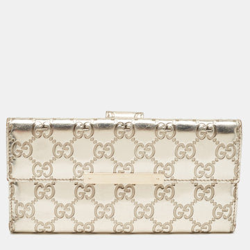 GUCCI Metallic Gold ssima Leather Flap Continental Wallet