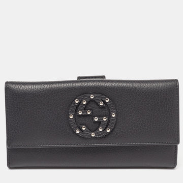 GUCCI Black Leather Soho Studded Continental Wallet