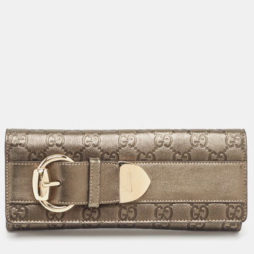 GUCCI Metallic ssima Leather Buckle Continental Wallet