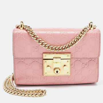 GUCCI Pink ssima Leather Small Padlock Shoulder Bag