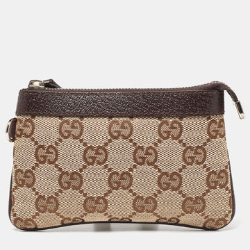 GUCCI Beige/Brown GG Canvas and Leather Zip Pouch