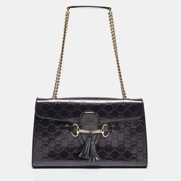 GUCCI Purple ssima Patent Leather Medium Emily Chain Shoulder Bag