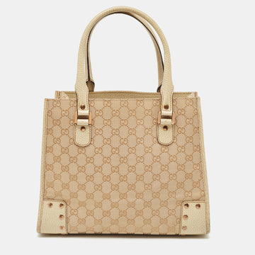 GUCCI Beige/Cream GG Canvas and Leather Studded Tote