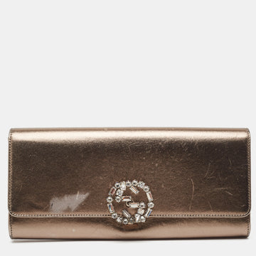GUCCI Metallic Leather GG Crystals Broadway Clutch