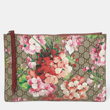 GUCCI Old Rose GG Supreme Blooms Canvas and Suede Zip Pouch