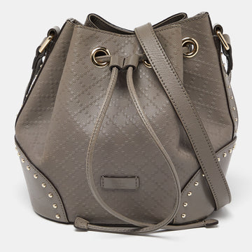 GUCCI Grey Diamante Leather Medium Hilary Bucket Bag