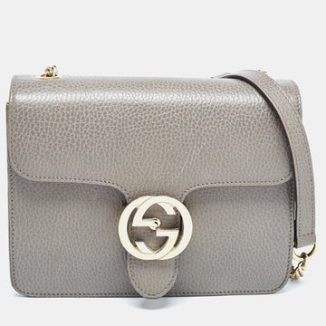GUCCI Grey Leather Small Interlocking G Shoulder Bag
