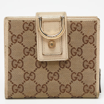 GUCCI Beige GG Canvas and Leather Abbey D Ring Compact Wallet