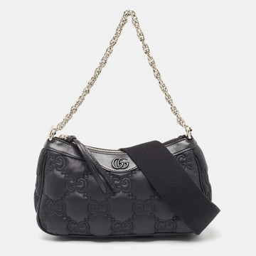 GUCCI Black GG Matelasse Satin and Leather Chain Bag