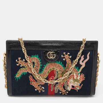 GUCCI Blue/Black Suede andLeather Ophidia Chain Bag