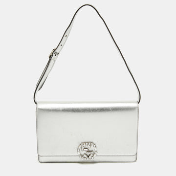 GUCCI Silver Leather Crystal Embellished Broadway Shoulder Bag