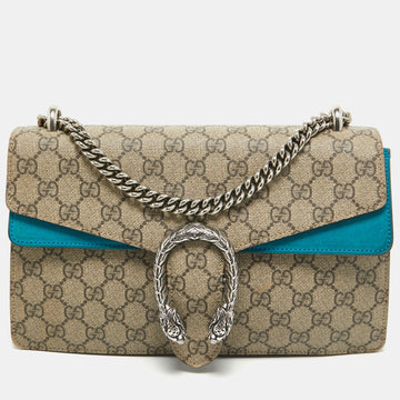 GUCCI Beige/Blue GG Supreme Canvas and Suede Small Dionysus Shoulder Bag