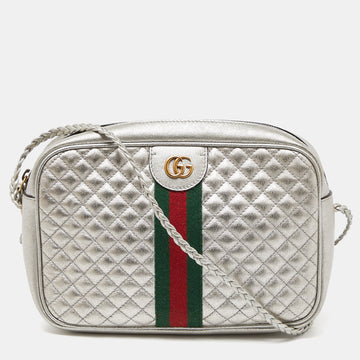GUCCI Silver Quilted Leather Small Trapuntata Shoulder Bag