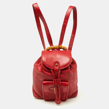 GUCCI Red Leather Mini Vintage Bamboo Handle Backpack