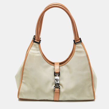 GUCCI Beige/Tan Canvas and Leather Jackie Tote