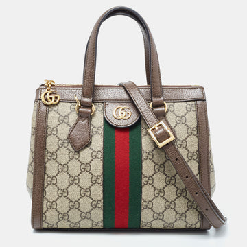 GUCCI Beige/Brown GG Supreme Canvas and Leather Small Ophidia Tote