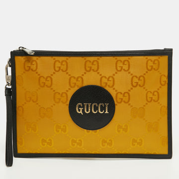 GUCCI Mustard/Black GG Nylon and Leather Off The Grid Clutch