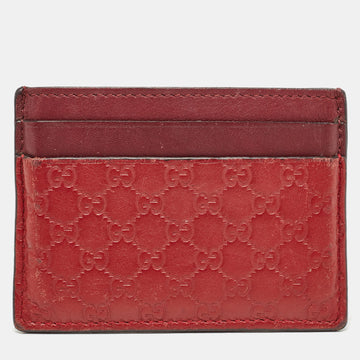 GUCCI Red/Burgundy Microssima Leather Card Holder