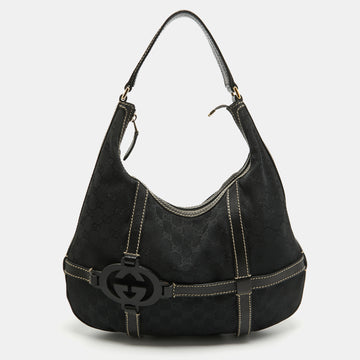 GUCCI Black GG Canvas and Leather Royal Hobo