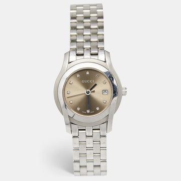 Gucci Brown Stainless Steel Diamond 5500L Women's Wristwatch 27 mm