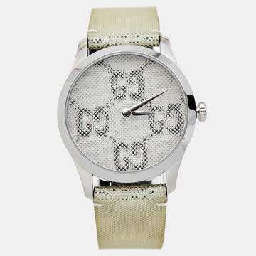 Gucci White GG Motif Hologram Stainless Steel Plastic Leather G-Timeless YA1264058 Unisex Wristwatch 38 mm