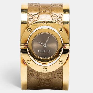 Gucci Brown Gold Plated Stainless Steel Twirl YA112434 Women's Wristwatch 33 mm