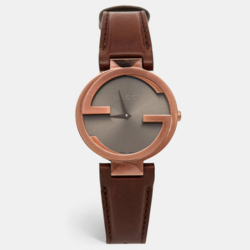 GUCCI Brown Ion Plated Stainless Steel Leather Interlocking G 133.3 Women's Wristwatch 37 mm
