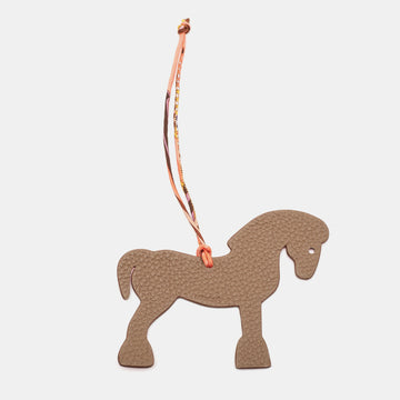 Hermes Rose Confetti/Etain Epsom and Togo Leather Petit H Hermy Horse Bag Charm