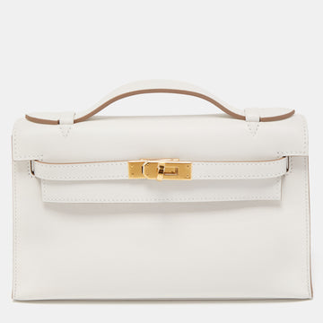 Hermes Gris Pale Swift Leather Gold Finish Kelly Pochette