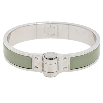Hermes Green Enamel Palladium Plated Charniere Uni narrow Hinged Bracelet