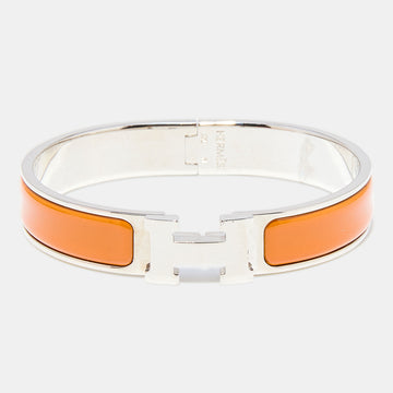 Hermès Clic H Orange Enamel Palladium Plated Narrow Bracelet