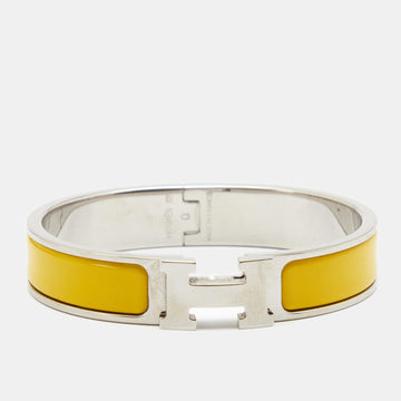 Hermès Clic H Yellow Enamel Palladium Plated Metal Bracelet
