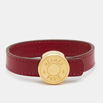 Hermes Clou de Selle Red Leather Gold Tone Bracelet M