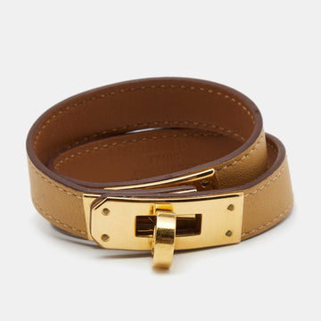 Hermes Kelly Double Tour Beige Leather Gold Plated Bracelet