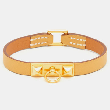 Hermès Rivale Mini Yellow Leather Gold Plated Bracelet S