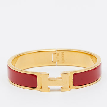 Hermes Clic H Red Enamel Gold Plated Narrow Bracelet